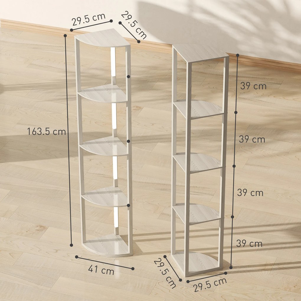 HOMCOM Lampă LED de podea, raft de colț, dimabilă, 4 rafturi, lumină alb cald, 41x30x164cm, stejar | Aosom Romania