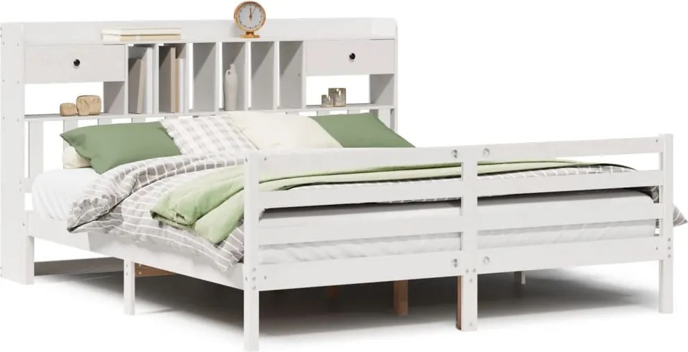 vidaXL Pat cu bibliotecă fără saltea, 180x200 cm, lemn masiv de pin
