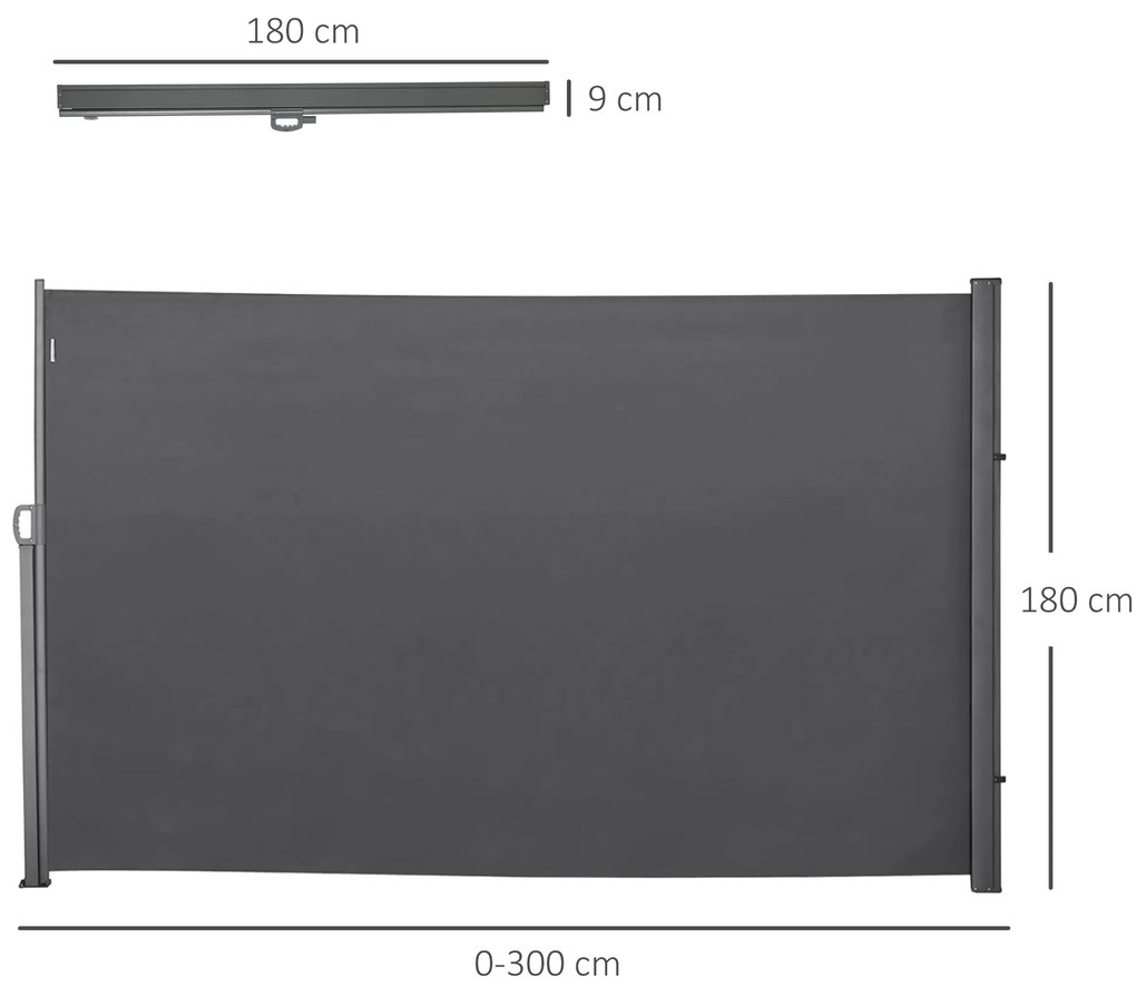 Outsunny Paravan Lateral Retractabil cu Mâner și Anti UV, 300x180 cm, Gri | Aosom Romania