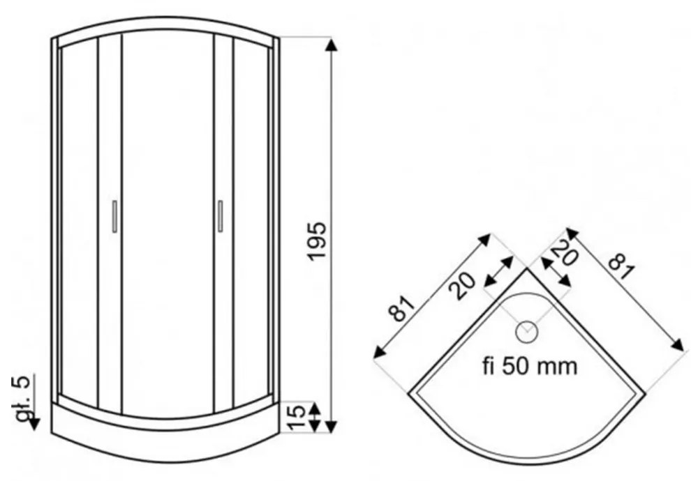 XENIA80 Cabină de duș curbată XENIA, dimensiuni 80x80x195 cm