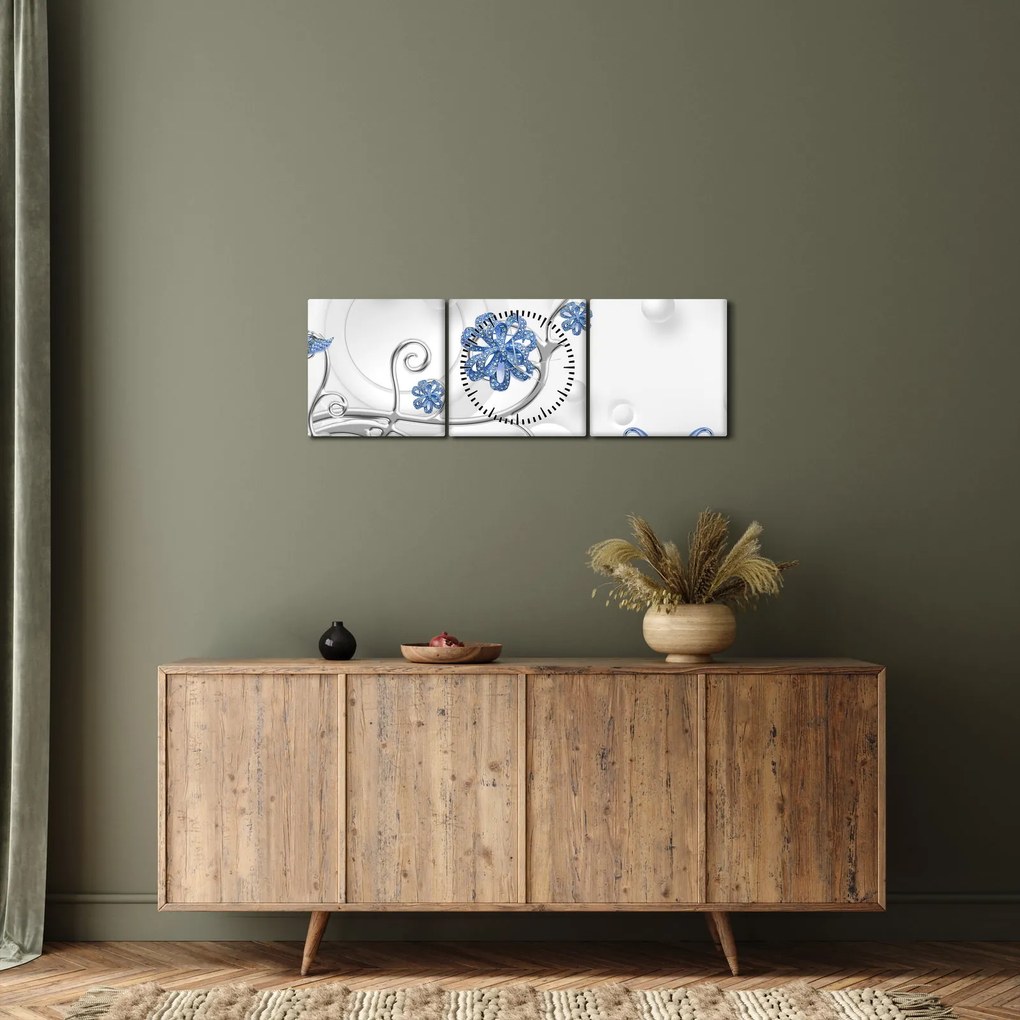 Tablou - Lebede albastre (cu ceas) (90x30 cm)