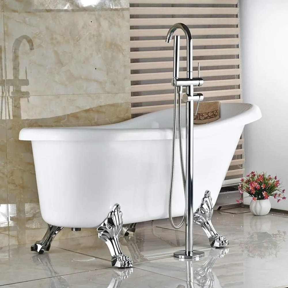 Baterie de Podea cu Cadru Rotund și Finisaj Cromat – Design modern și funcțional pentru un băi elegantă și rafinată.