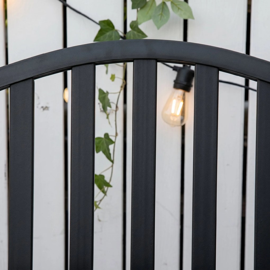 Bancă de Grădină Outsunny din Metal cu Măsuță Centrală Retractabilă, Bancă Loveseat pentru Terasă cu Șezut și Spătar cu Șipci, pentru 2–3 Persoane, Neagră | Aosom Romania