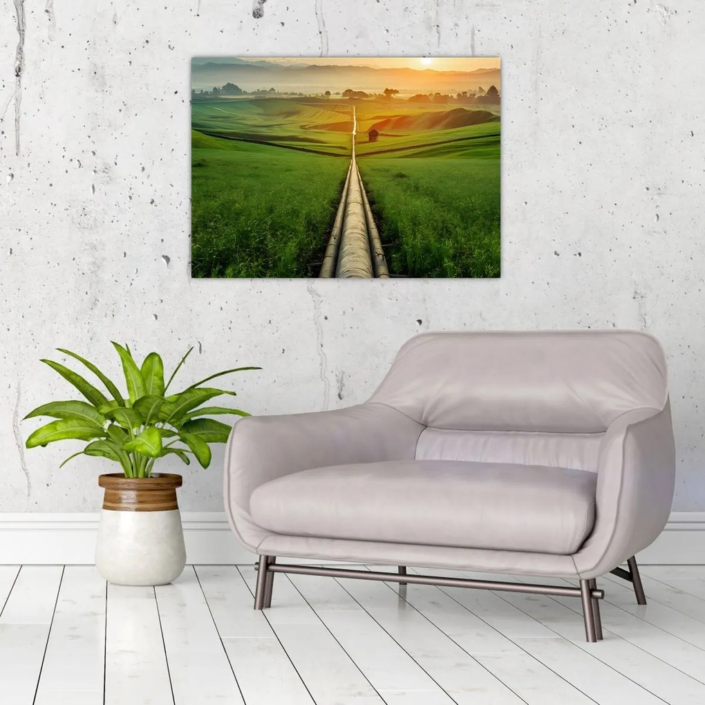 Tablou pe sticlă - Răsărit de soare peste vale (70x50 cm)