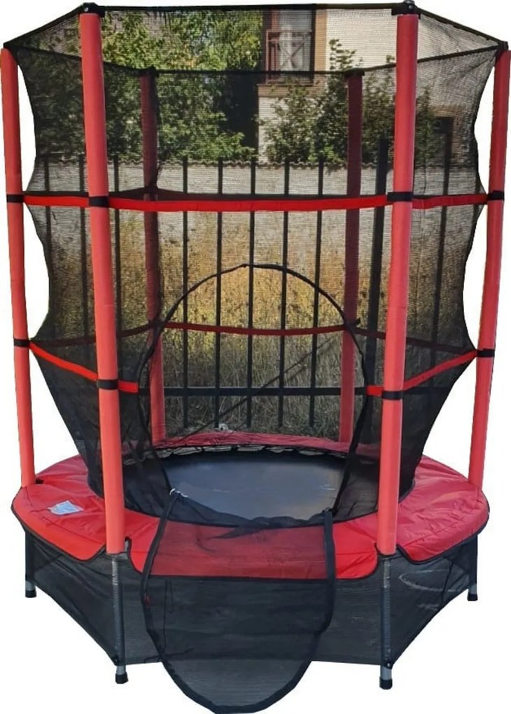Trambulina copii cu plasa de protectie NOVOKIDS™ 55 Safety Trampoline, Pentru interior si exterior, Diametru 140 cm, Husa protectie ploaie inclusa,