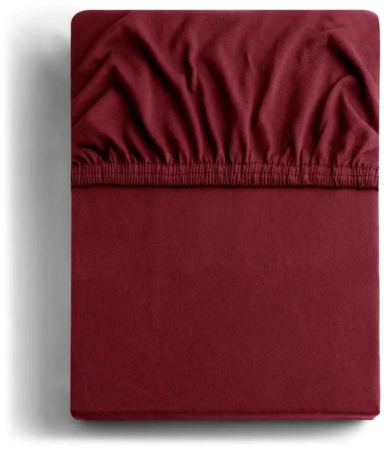 Cearceaf burgundy din jerseu cu elastic 220x200 cm Amber – Restilo