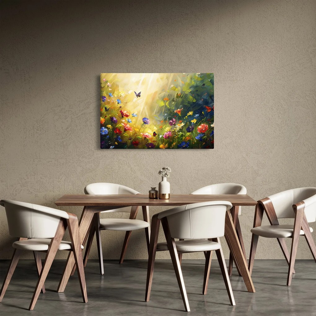 Tablou - Pajiște cu flori de primăvară, pictură (90x60 cm)