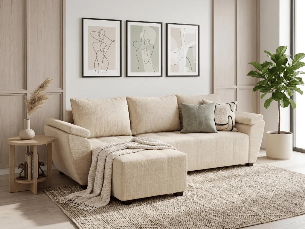 OFERTA Canapea extensibila reversibila in forma de L LIVARO 251x140 cm, crem Calitatea II.