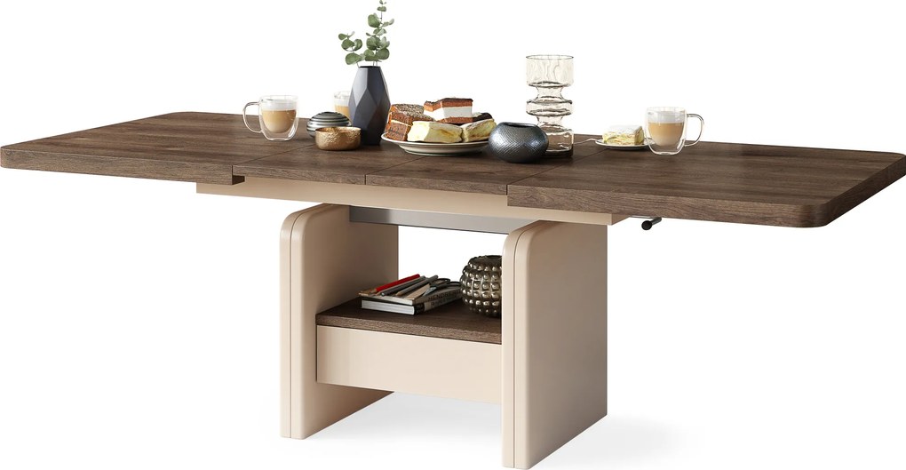 Mazzoni LEXUS Stejar Maro/Bej (Șampanie) - MĂSUȚĂ DE CAFEA EXTENSIBILĂ MODERNĂ