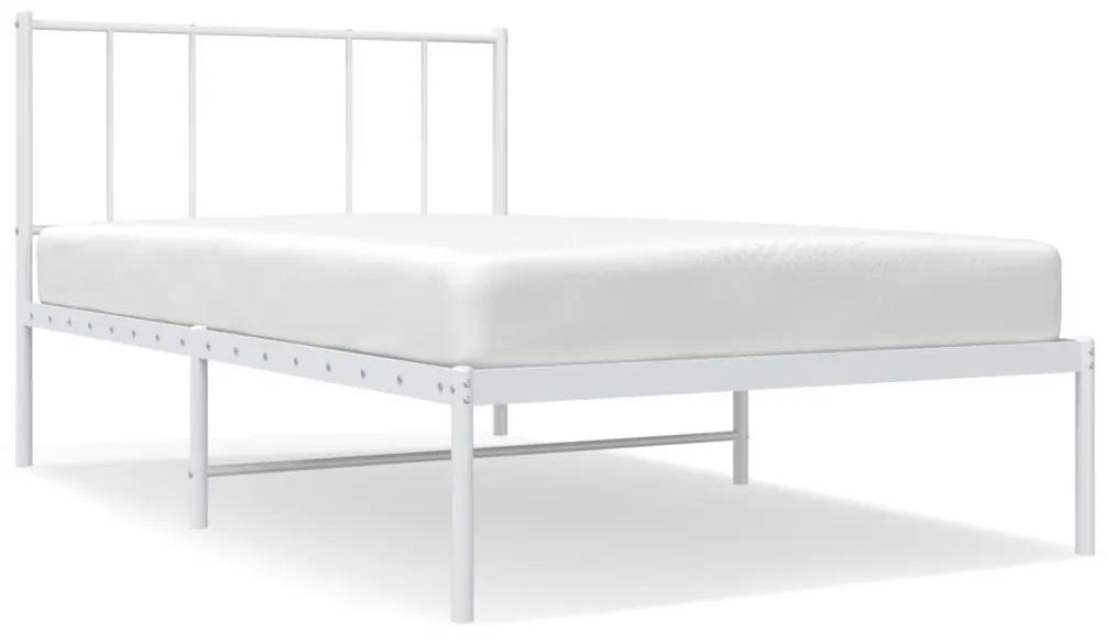 352523 vidaXL Cadru de pat metalic cu tăblie, alb, 100x190 cm