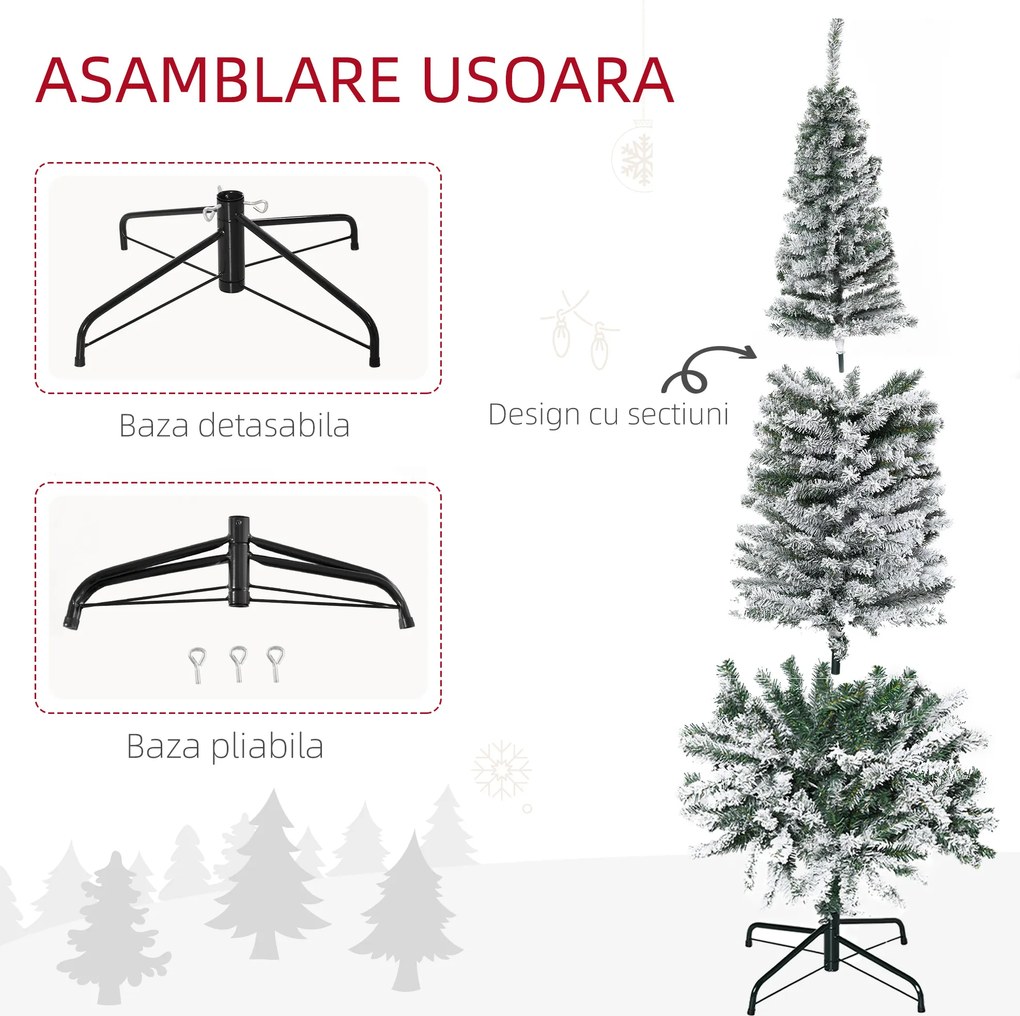 HOMCOM Brad de Crăciun Înzăpezit cu 738 de Ramuri și Bază din Oțel Ø68x225 cm | Aosom Romania