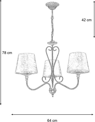 Brilagi - Candelabru suspendat pe lanț SONIA 3x E27/15W/230V, Ø 64 cm, crem/patină