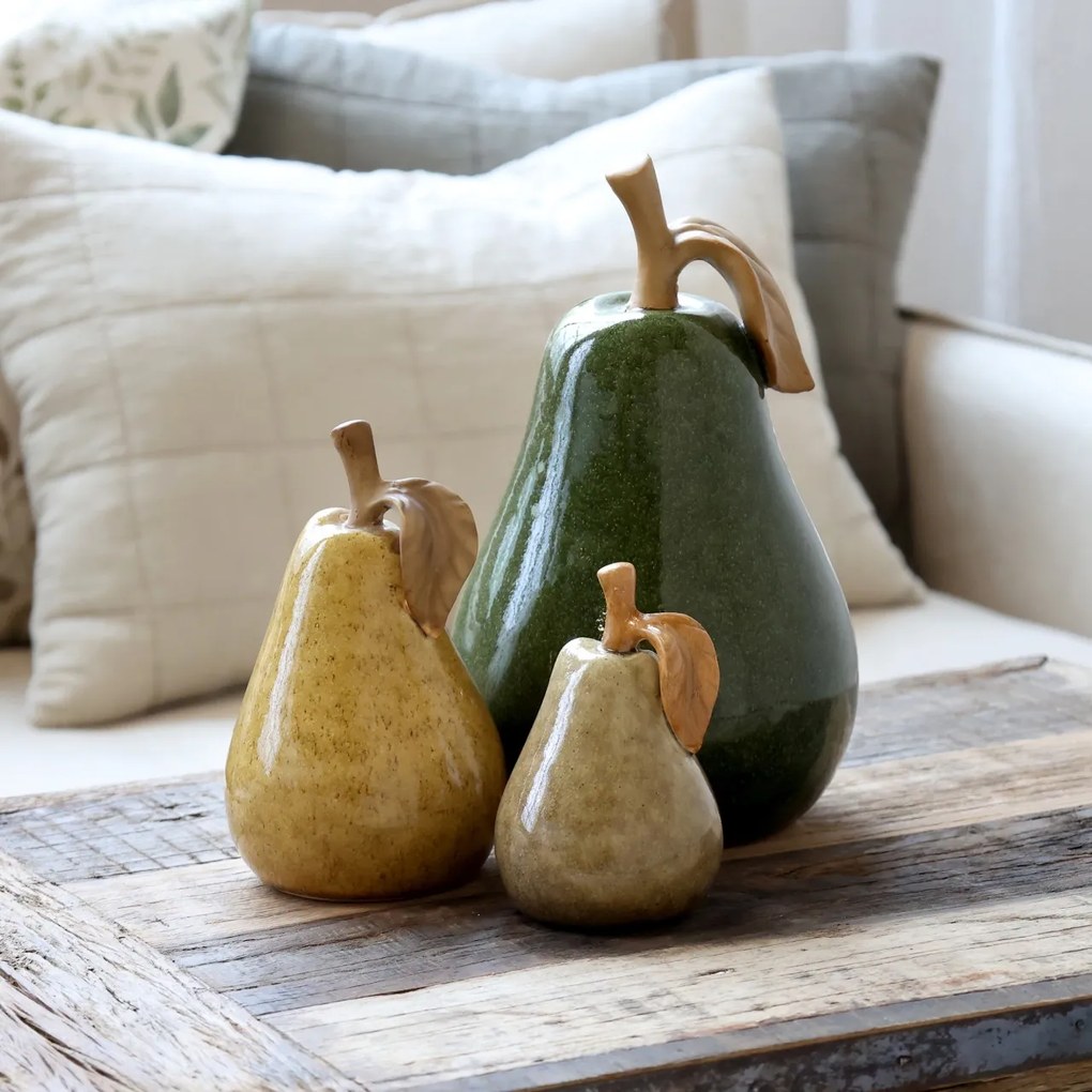 Decorațiune din ceramică în formă de pară galben cald, H18,5 cm, Ø11,5 cm