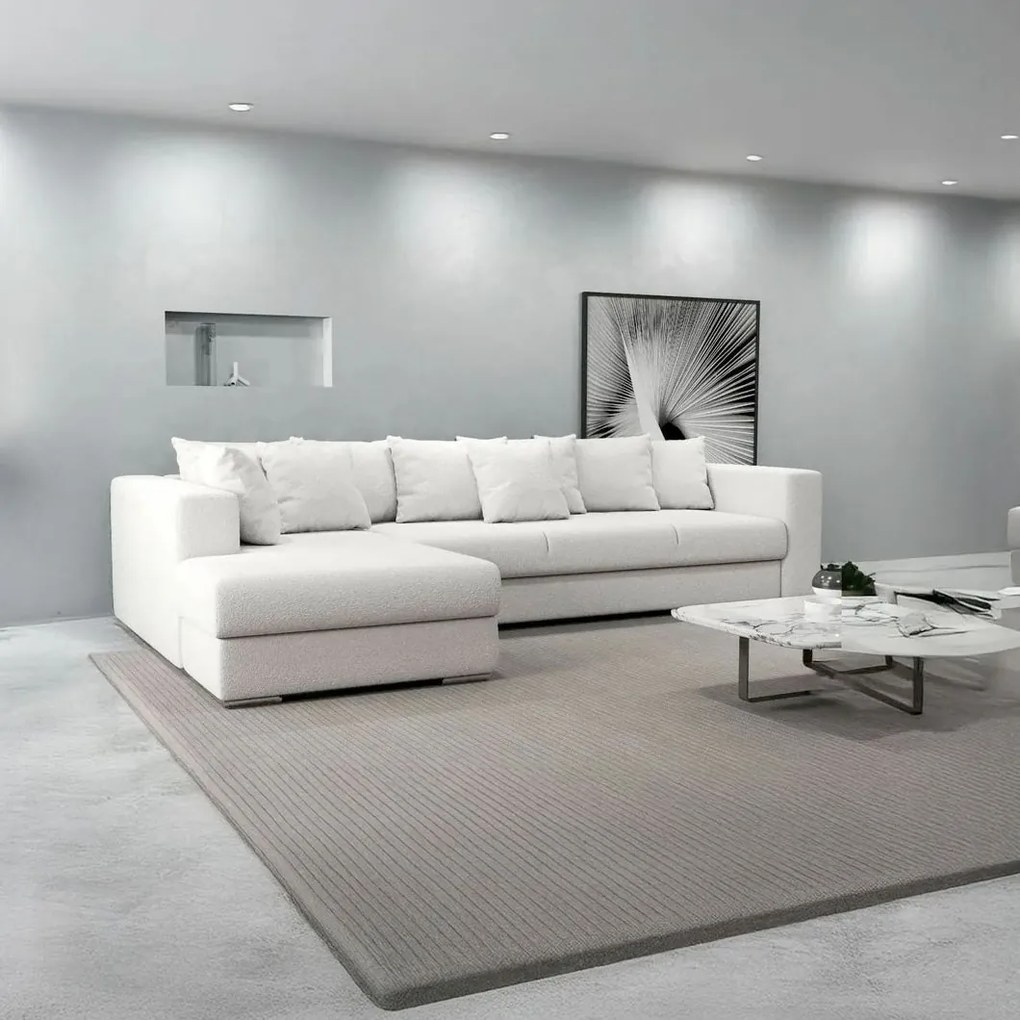 Colțar extensibil dumonde cu ladă de depozitare si sezut confortabil din spuma high-density, Gloria Euphoria Ivory 320x183 cm