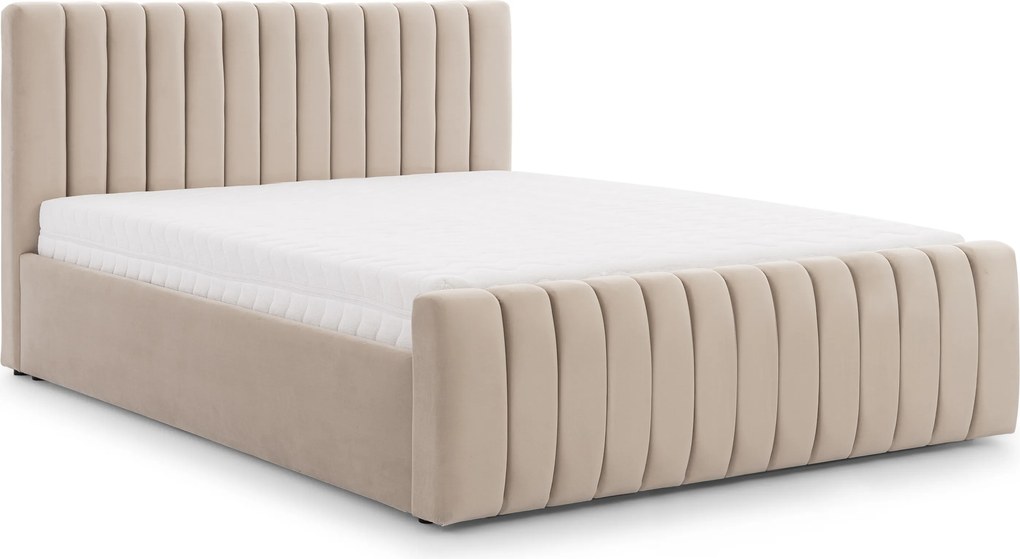 Pat matrimonial cu ladă de depozitare Nicole 160x200 - catifea bej Velluto 2