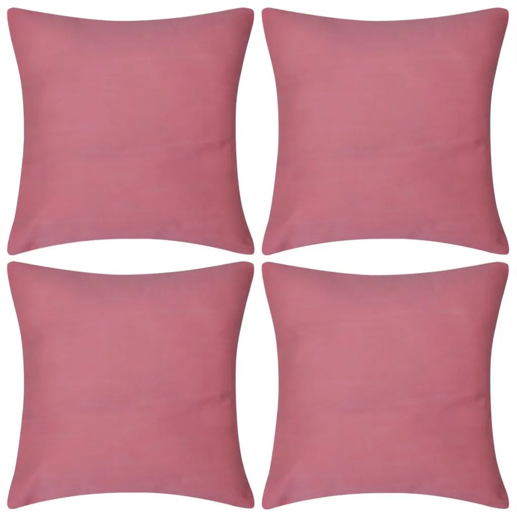 vidaXL Huse de pernă din bumbac, 50 x 50 cm, roz, 4 buc.