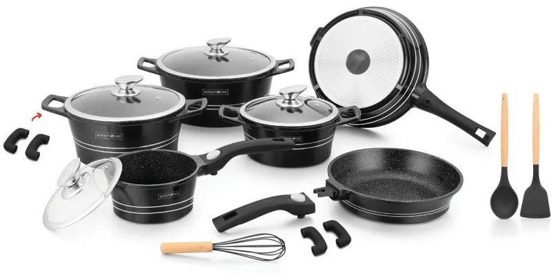 Mixer planetar Royalty Line RL-ES2014M Negru, 17 piese, Placare cu marmura, Inductie, Negru