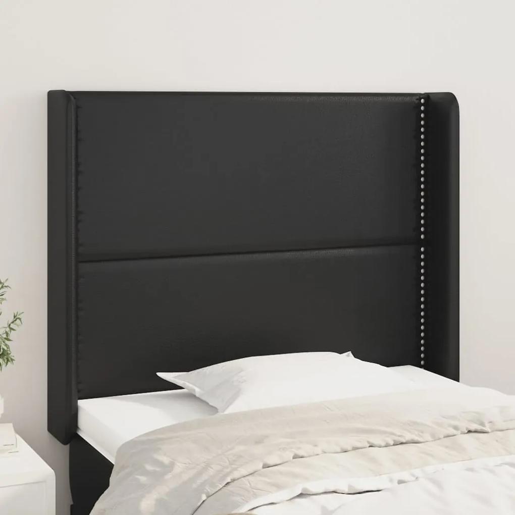 3119524 vidaXL Tăblie de pat cu aripioare, negru, 103x16x118/128 cm, piele eco
