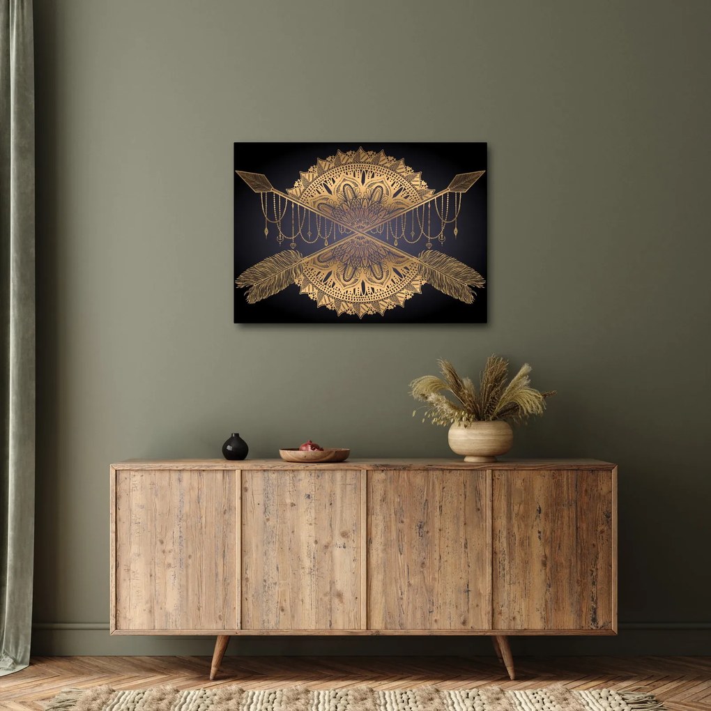 Tablou - Mandala aurie cu săgeți (70x50 cm)