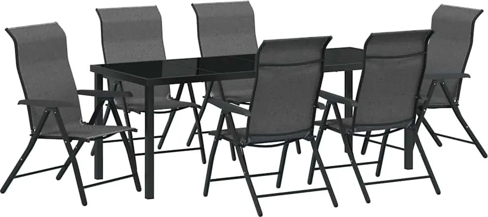 vidaXL Set de masă pentru grădină 7 pcs Gri Oțel vopsit electrostatic