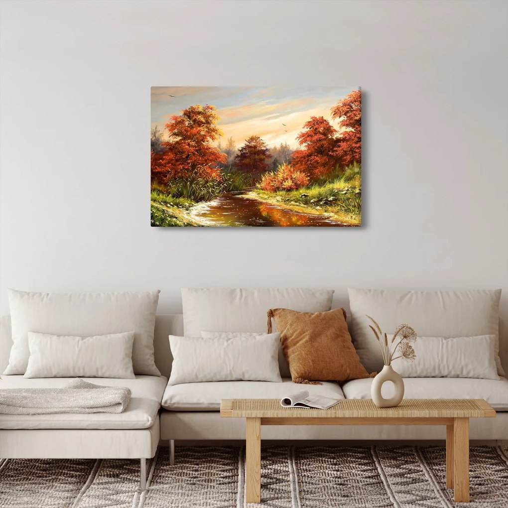 Tablou - Râu în peisaj de toamnă (90x60 cm)