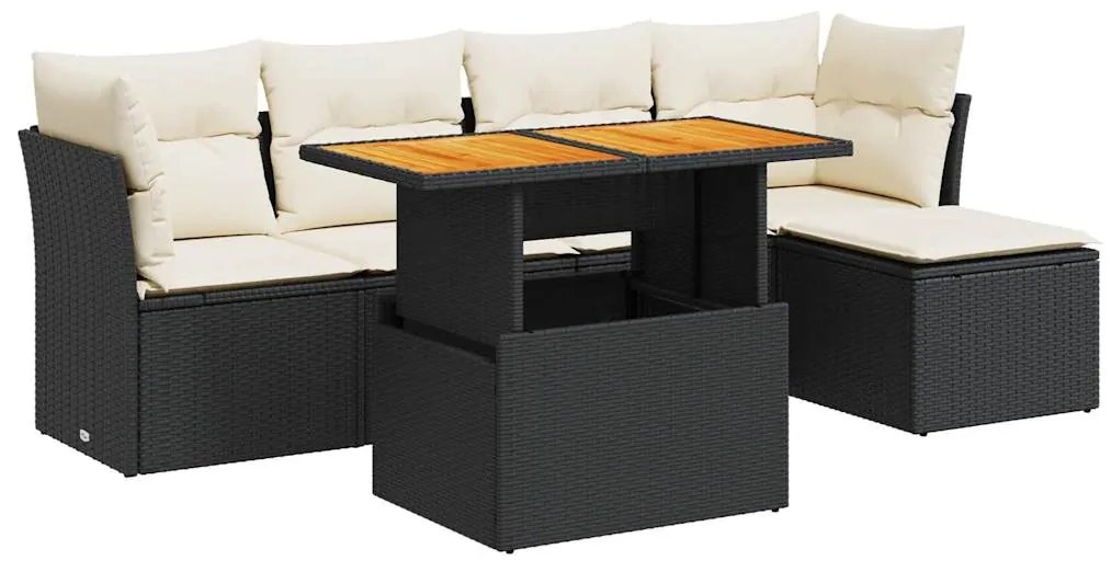 3326912 vidaXL Set mobilier de grădină cu perne, 6 piese, negru, poliratan