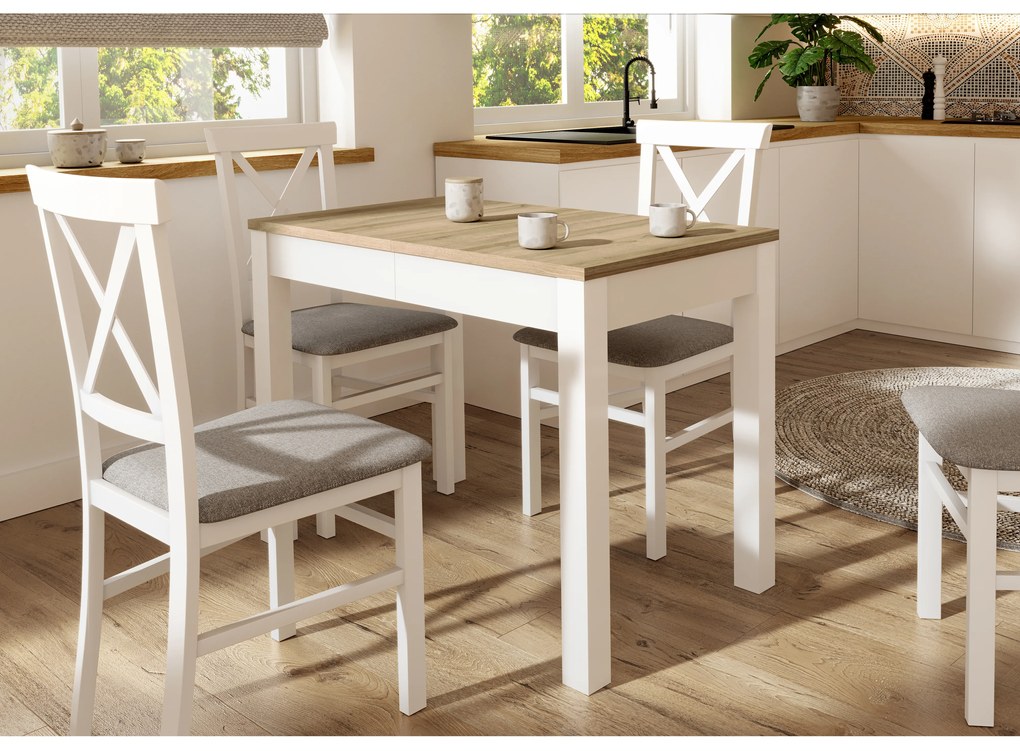 Masă de sufragerie Omega 03 (Stejar riviera + alb) (pentru 4-6 persoane). 1082830