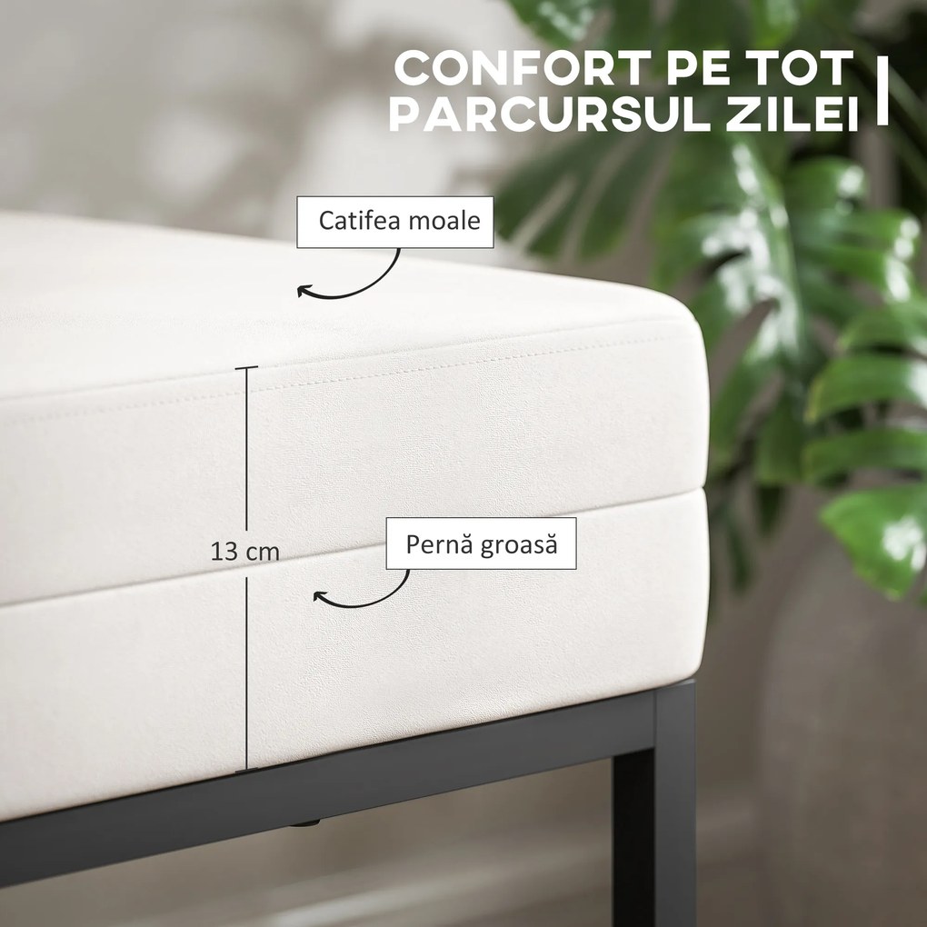 HOMCOM Bancă de Hol Modernă și Catifelată cu Picioare Reglabile, Crem | Aosom Romania