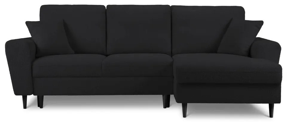 Colțar negru extensibil, cu spațiu de depozitare cu tapițerie din țesătură bouclé (cu colț pe partea dreaptă, cu șezlong) Kyoto – Cosmopolitan Design