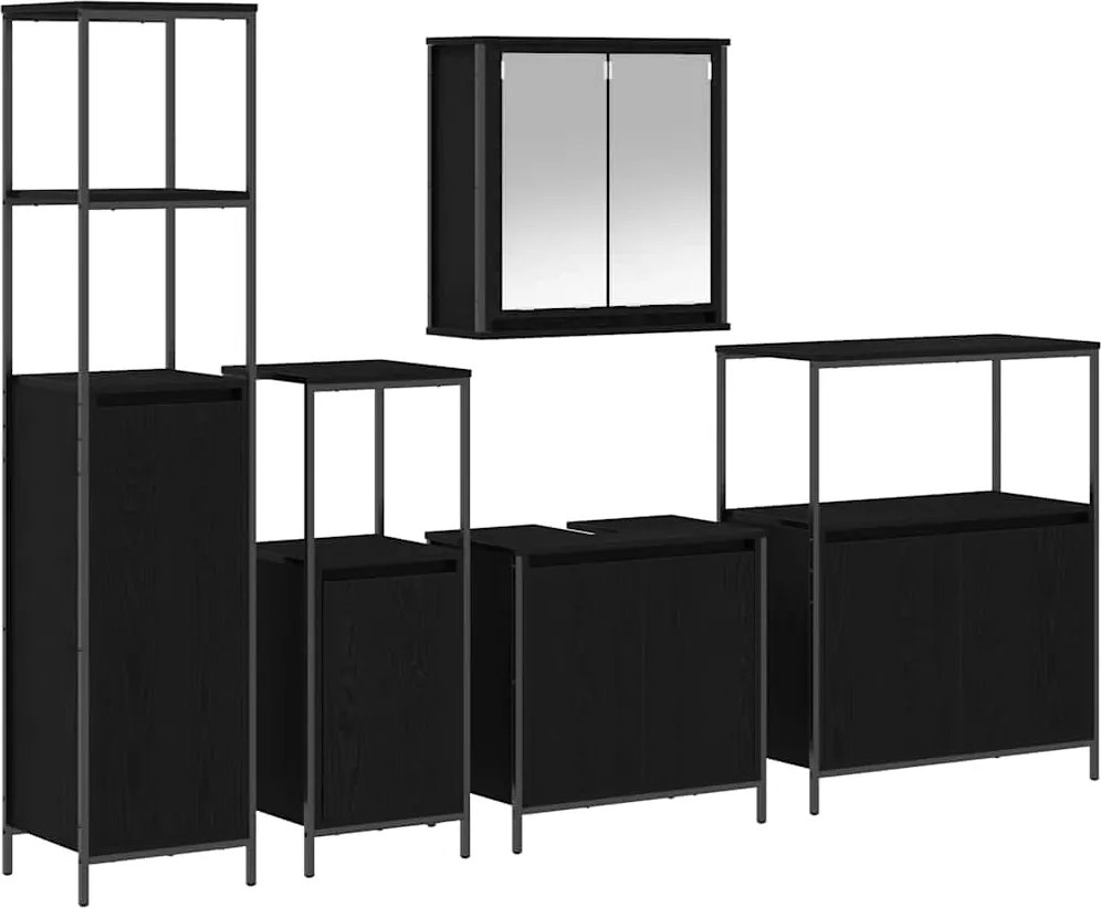 vidaXL Set de mobilier pentru baie 5 pcs Stejar Negru Lemn compozit