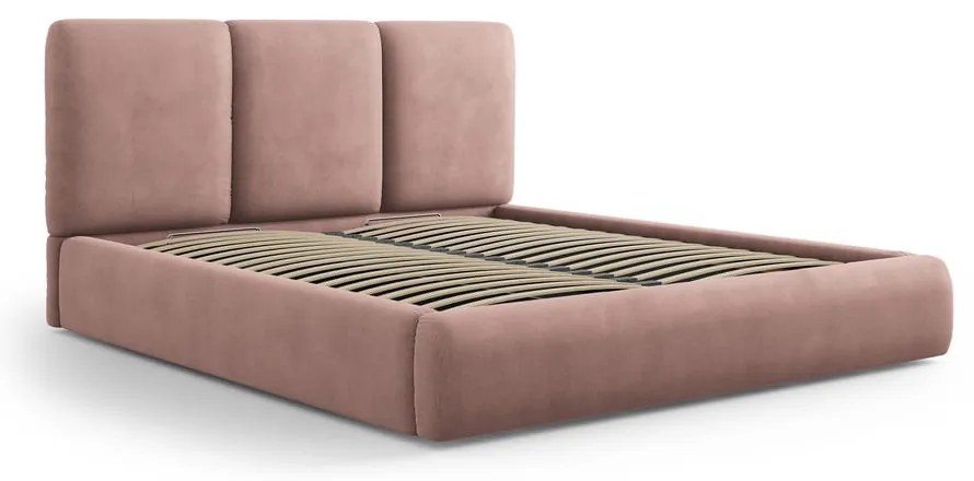 Pat matrimonial roz deschis tapițat cu spațiu de depozitare și somieră 200x200 cm Brody – Mazzini Beds