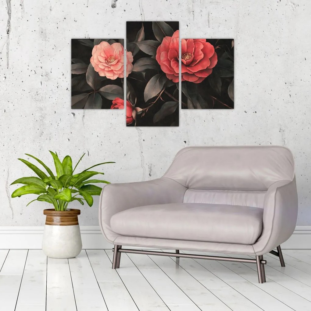 Tablou - Flori roșii pe fundal întunecat (90x60 cm)