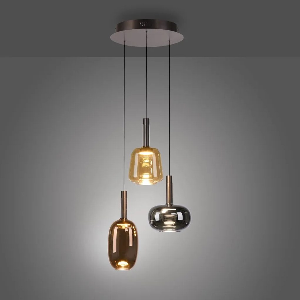 Lustra cu 3 pendule LED, inaltime reglabila, sticla, multicolor, IRIDES