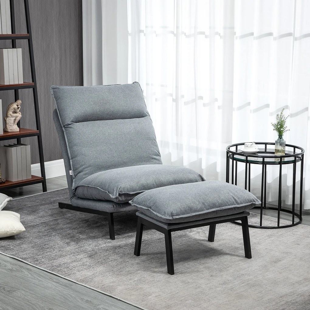 HOMCOM Fotoliu cu 4 nivele de relaxare cu fotoliu de picior cu otoman din material textil | Aosom Romania