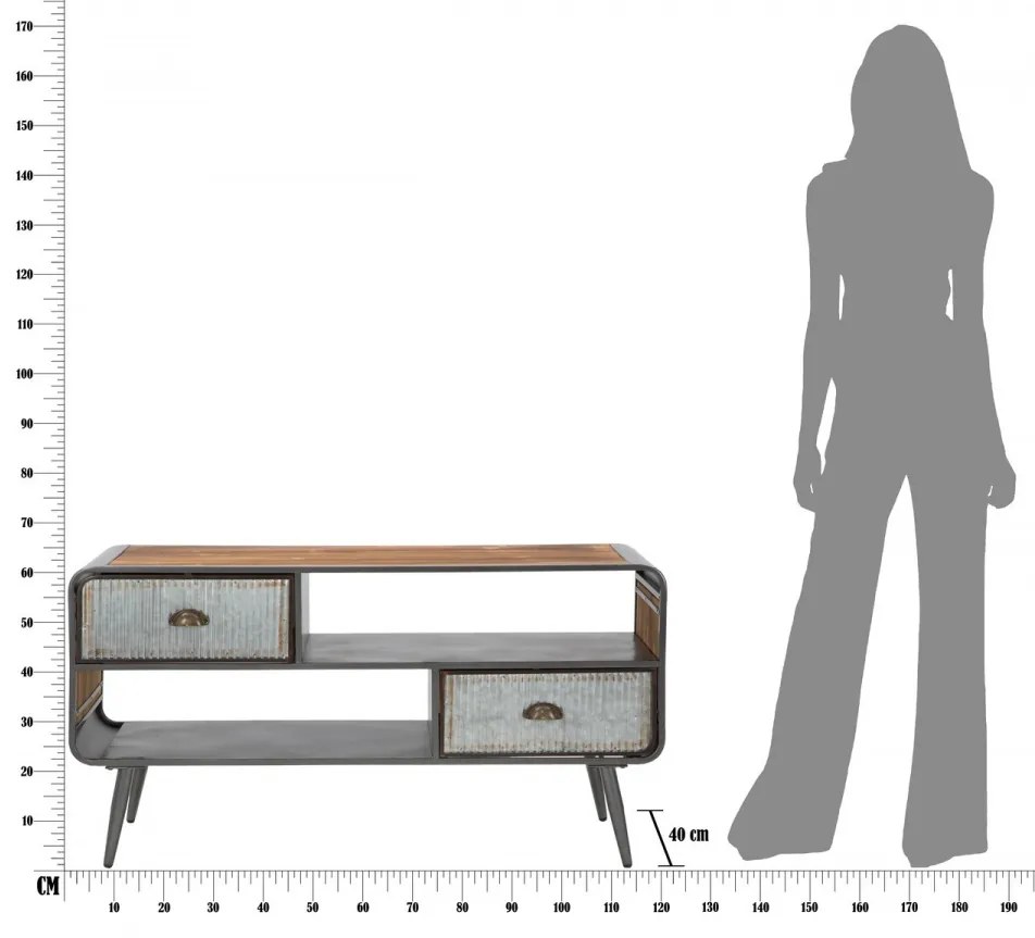 Comoda TV gri din lemn de brad si metal, 120,5 x 40 x 61 cm, Illinois Mauro Ferreti