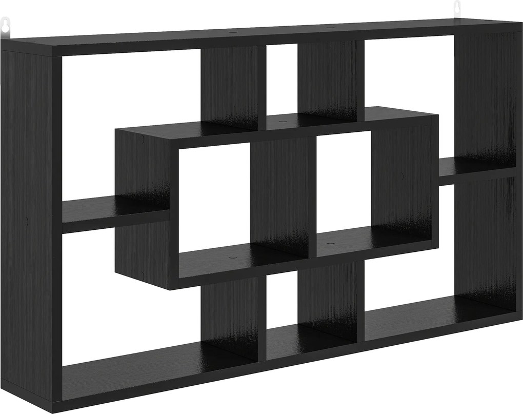 HOMCOM Etajeră de Perete cu 8 Compartimente, 85 x 14,5 x 47,5 cm, Lemn, Negru | Aosom Romania