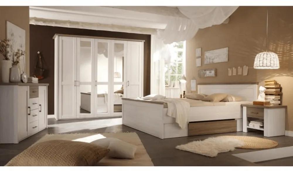 Set dormitor (pat, 2 noptiere, dulap), stejar truffle sonoma/ pin alb, LUMERA