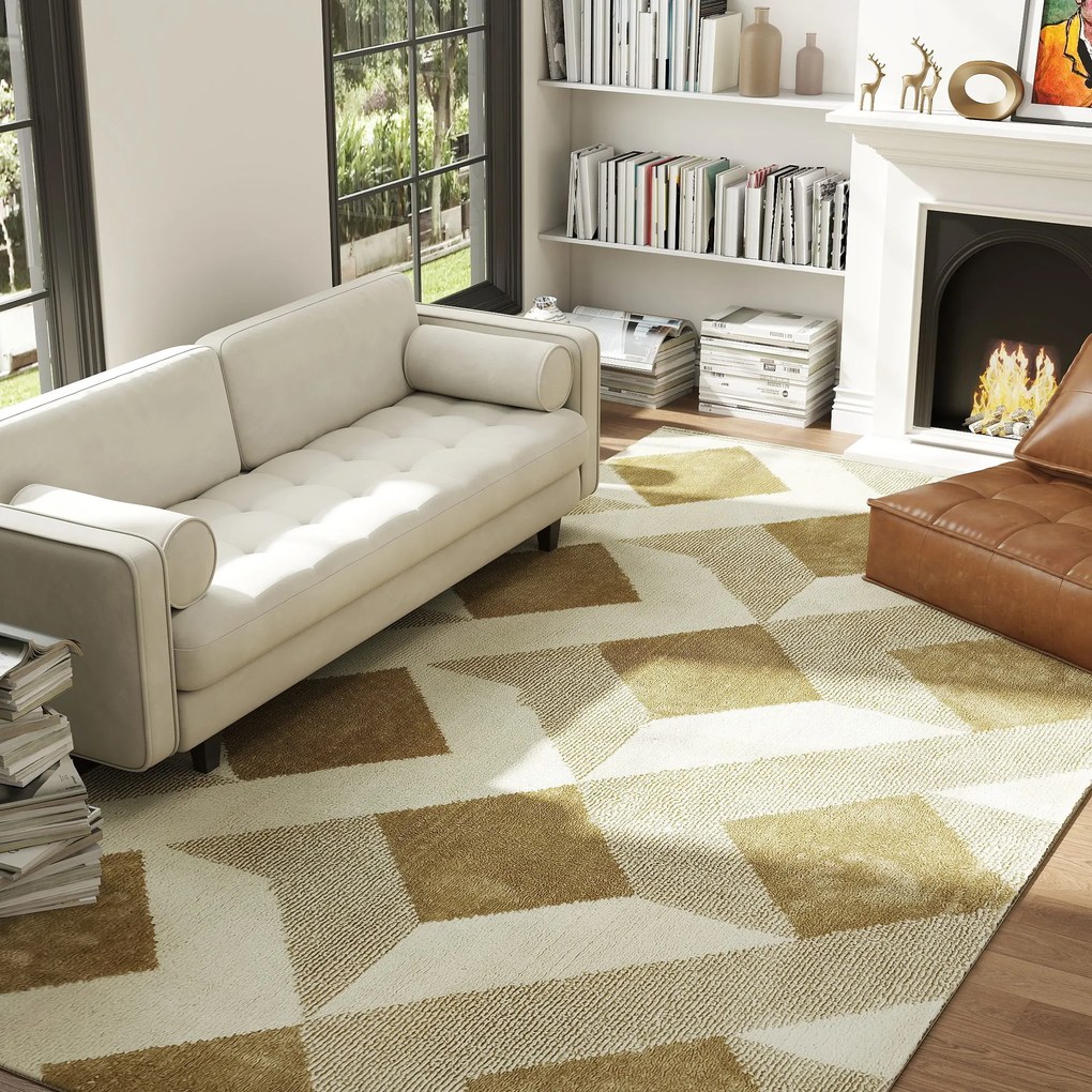 HOMCOM Covor Modern Hipoalergenic și Lavabil cu Efect 3D 230x160cm Galben | Aosom Romania