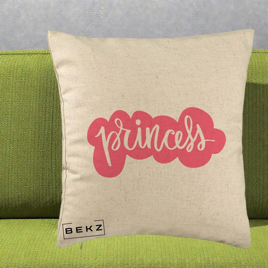 Perna Decorativa Princess Text Roz, 40x40 cm, Bej, Husa Detasabila, Perna Inclusa, BEKZ®