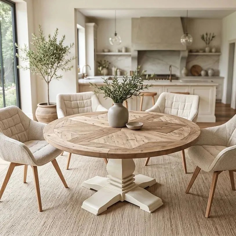 Masa rotunda HAMPTONS 120cm, lemn masiv de pin reciclat