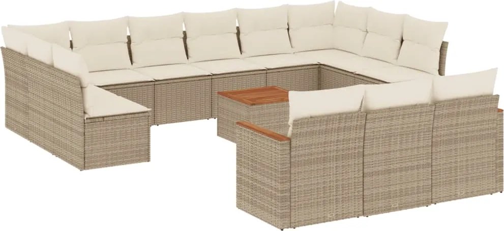 vidaXL Set canapele de grădină, 14 piese, cu perne, bej, poliratan