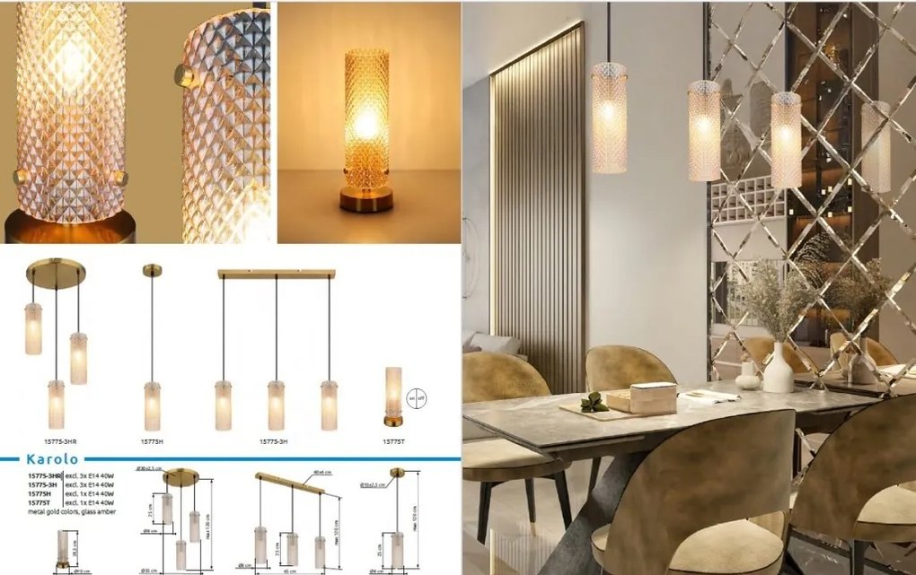 Lustra suspendata design decorativ Karolo 3L, 15775-3H GL