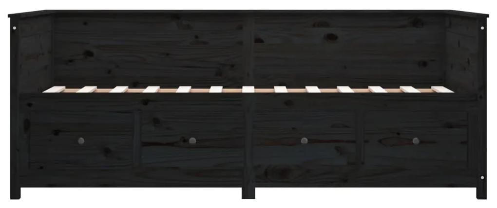 Pat de zi, negru, 75x190 cm, lemn masiv de pin Negru, 75 x 190 cm