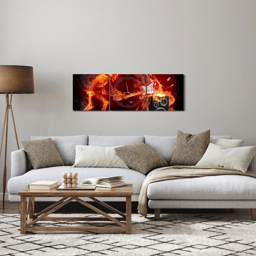 Tablou - Muzica în flăcări (cu ceas) (90x30 cm)