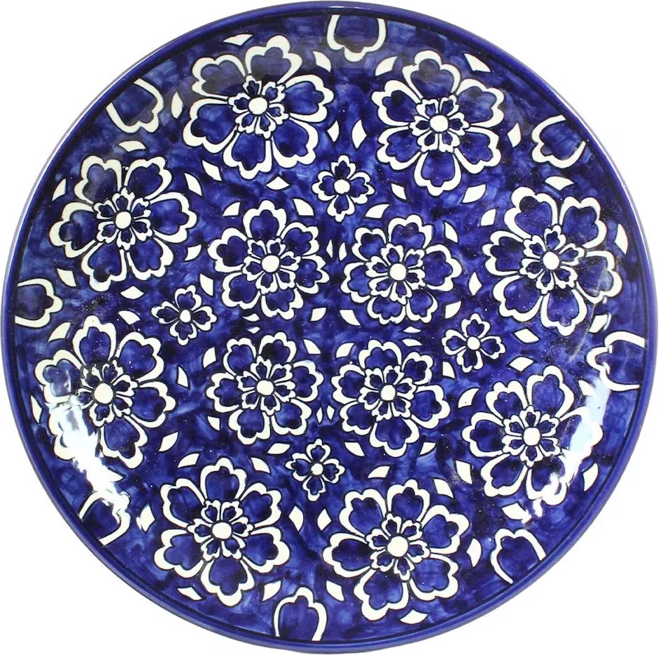 Platou rotund din ceramică pictată manual, Ø 37 x H 4,3 cm, albastru, „Ariana"