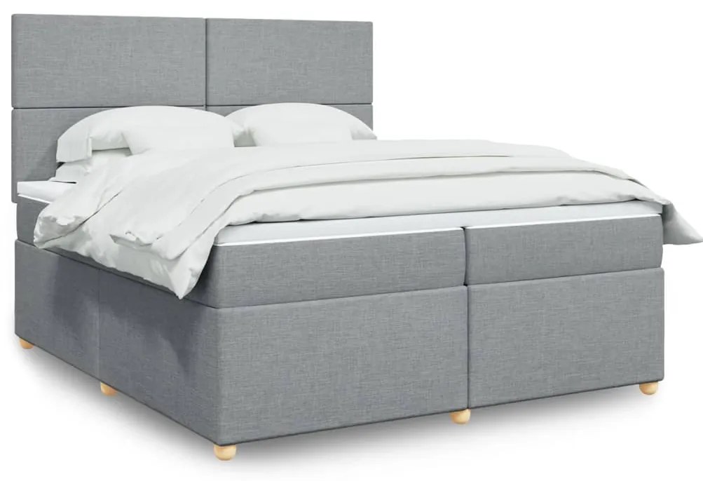 vidaXL Pat box spring cu saltea, gri deschis, 200x200 cm, textil