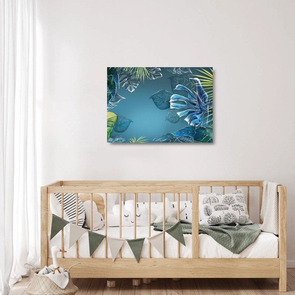 Tablou pe sticlă - Frunzele plantelor tropicale (70x50 cm)