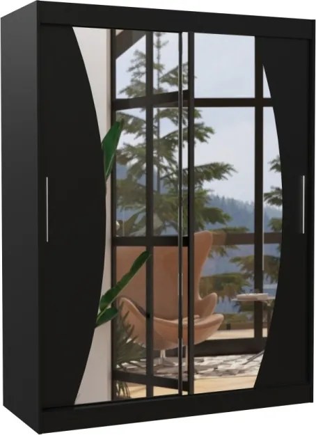 Dulap cu usi glisante si oglinda 150x200 cm, Modesto, ADRK Furniture (Culoare: Negru)