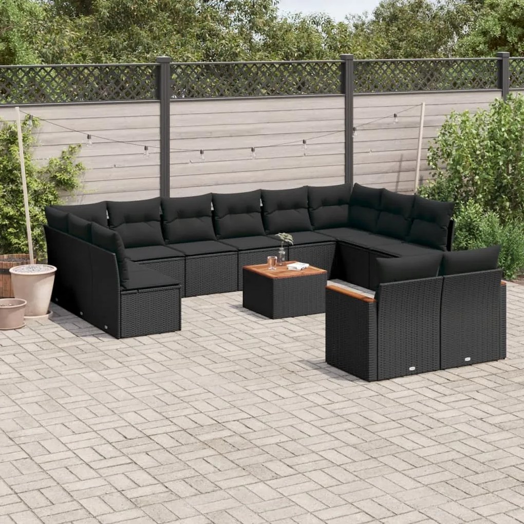 vidaXL Set mobilier de grădină cu perne, 13 piese, negru, poliratan
