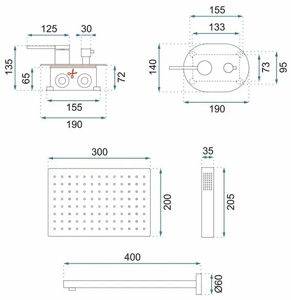 Sistem de dus incastrat Rea Oval negru mat